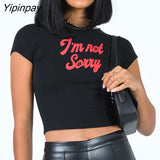 Yipinpay Vintage Goth Graphic TShirt Women Y2k Crop Top T-shirt Streetwear Short Sleeve shirt clothes harajuku Letter printing size