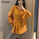 Yipinpay Spring Street Style Solid Color Women Blouse Shirt Long Sleeve Button Up Ladies Tunic Shirts Oversize Fashion Female Tops