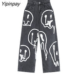 Yipinpay New Spring Fashion Ins Street Hip-hop Y2K Printing Wash Jeans Loose Casual Denim Wide Leg Pants Tide Woman Long Trousers