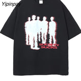 Yipinpay Men Tshirt Cotton Shadow Letter Print Punk Hip Hop Gothic Streetwear Short Sleeve Summer Korean Fashion Tops Tees Y2k Clothing