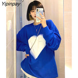 Yipinpay 2023 Winter Streetwear Oversize Heart Print Women Sweatshirt Korean Style O Neck Long Sleeve Ladies Hoodies Female Tops