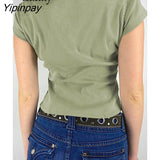 Yipinpay 2023 Summer Y2K Short Sleeve CowBoy Shirt Women Safari Style Button Up Pocket Slim Ladies Tops Female Clothing Blouse