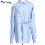 Yipinpay Spring Korea style Oversize Women Tunic Shirt Turn-Down Collar Full Sleeve Solid Long Ladies Shirts Chic Button Female Tops