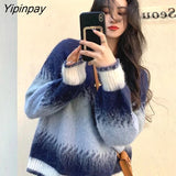 Yipinpay 2023 Winter Korea Style Gradient O Neck Women Sweater Casual Loose Long Sleeve Warm Ladies Knit Pullover Female Clothing