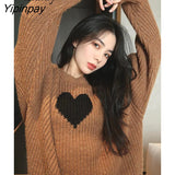Yipinpay 2023 Winter Casual Oversize Heart Embroidery Women Sweater Korean Style Long Sleeve O Neck Knit Pullover Female Clothing