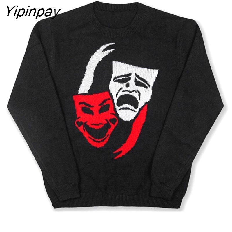 Yipinpay Men's Pullovers Oversized Sweaters Creative Skeleton Women's Knitted Streetwear Maiden Harajuku O Neck Knitwear Men Clothing