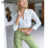 Yipinpay 2023 Spring New Sexy Slim Long Sleeve Backless Women Shirt Korea Style Button Up Womam Crop Tops Party Female Clothing