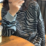 Yipinpay Spring Streetwear Loose Long Sleeve Female Pullovers Zebra pattern Women's Sweatshirt Y2K Fashion Woman Hoodies Tops