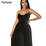 Yipinpay Women Elegant Halter Backless Jumpsuits Sexy Solid Sleeveless Wide Leg One Piece Pants Female Fashion Pleated Wrap Waist Romper