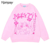 Yipinpay Women's Sweater Oversize Y2k Tops Long Sleeve Jumper Autumn Anime Pullover Goth Streetwear Knitted Coat Vintage Korean Clothing