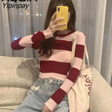 Yipinpay Spring Korean style Striped Women Sweater Long Sleeve Slim Short Womens Knitted Sweaters INS Fashion Female Pullovers