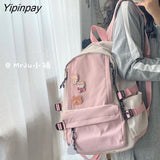 Yipinpay Women's Backpack Kawaii Y2k Harajuku Pendant Ulzzang Cute Dropshipping School Bags Zipper Ins Korean Fashion Vintage Female Bag