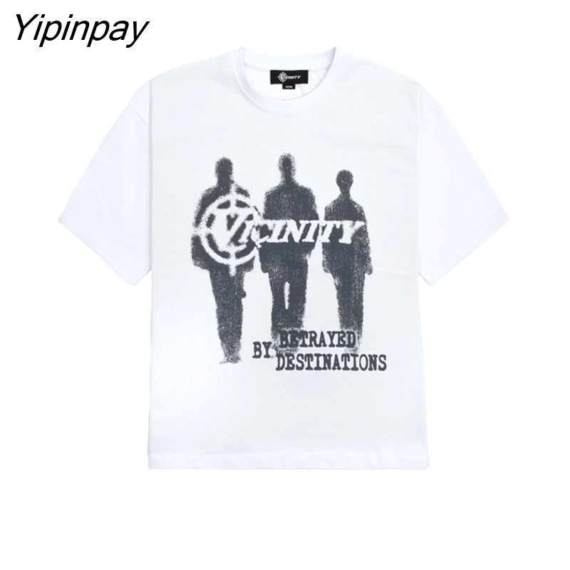 Yipinpay Men's T-Shirt Oversized Hip Hop Cotton Short Sleeve Print Graphic Korean Fashion Tops Aesthetic Harajuku Y2k Streetwear Clothing
