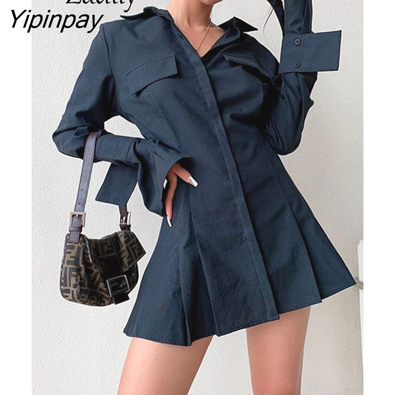 Yipinpay 2023 Spring Minimalist Full Sleeve Women Long Shirt Korea Style Button Up Solid Color Slim Woman Blouse Female Tops