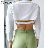 Yipinpay 2023 Spring New Sexy Slim Long Sleeve Backless Women Shirt Korea Style Button Up Womam Crop Tops Party Female Clothing