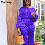 Yipinpay Dot Printing Suits Women Puff Sleeve Blouse And Wide Leg Pants 2 Piece Set 2023 Spring Vacation O Neck Shirt Outfits