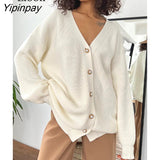 Yipinpay Knit Sweater Women Button Up Cardigan Long Sleeve Knitted Ribbed Tops Streetwear Autumn 2023 Winter Baggy Sweaters Coats