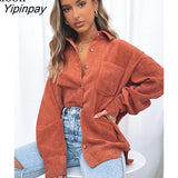 Yipinpay Corduroy Baggy Cardigan Jacket Women Fall 2023 Turndown Collar Button Up Pockets Streetwear Loose Thin Coats And Jackets