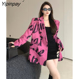 Yipinpay 2023 Autumn Streetwear Tie Dye Full Sleeve Long Blazer Women Pink Loose Ladies Suit Blazers Party Female Coat Clothing