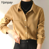Yipinpay 2023 Winter Office Lady Long Sleeve Thick Shirt Women Korean Style Button Up Tunic Blouse Fall Work Female Clothing Tops