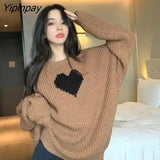 Yipinpay 2023 Winter Casual Oversize Heart Embroidery Women Sweater Korean Style Long Sleeve O Neck Knit Pullover Female Clothing