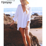 Yipinpay 2023 Spring New In Minimalist Solid Color Full Sleeve Women Long White Shirt Causal Loose Button Woman Tunic Blouse Tops