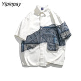 Yipinpay 2023 Summer Y2K Short Sleeve Oversize Shirt Women Street Style Patchwork Print Button Up Ladies Blouse Tunic Female Tops