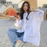 Yipinpay 2023 Spring Streetwear Oversize Women's White Basic Shirt Long Sleeve Button Up Tunic Blouse Loose Female Clothing Tops