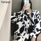 Yipinpay Street Style Oversize Women's Tunic Shirt Cow pattern print Long Sleeve Ladies Blouse Button Up Loose Plus Size Female Tops