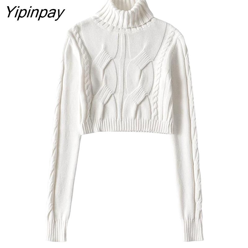 Yipinpay 2023 Winter Korea Style Turtleneck Long Sleeve Women Sweater Streetwear Solid Crop Tops Ladies new in Knit Pullover Tops