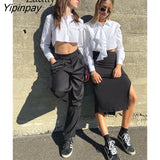 Yipinpay 2023 Spring Elegant Long Sleeve Women Whiter Shirt England Style Y2K Ruffles Button Up Woman Crop Tops Blouse Clothing