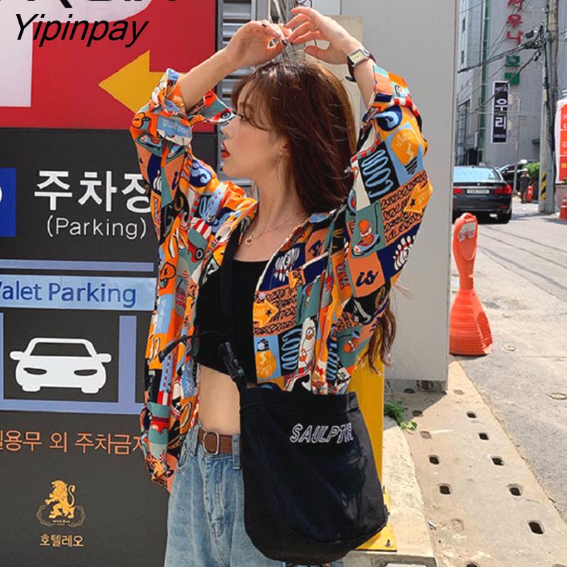 Yipinpay Style Patchwork Long Sleeve Loose Women Blouse Shirt y2k Button Up Oversize Ladies Shirts 2023 Spring Female Tops Clothe