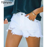 Yipinpay Tassel Ripped Skinny Jean Shorts Women High Waist Summer 2023 Streetwear With Pockets Black White Stretch Hole Denim Shorts