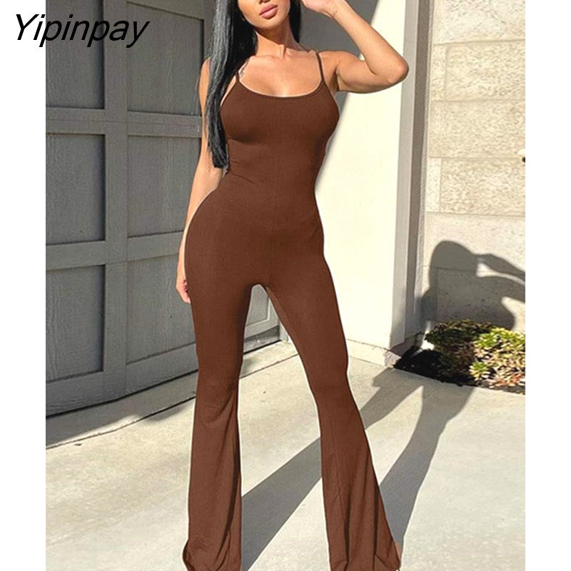 Yipinpay Summer Sleeveless Bodycon Jumpsuits Women Solid Sleeveless One Piece Outfit Female Fashion Y2K Skinny Backless Rompers