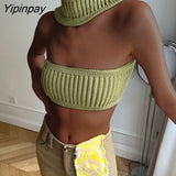 Yipinpay Sexy Knitted Short Corset Tops Women Summer Halter Tank Streetwear Sleeveless Backless Holiday Beach Knitting Crop Tops