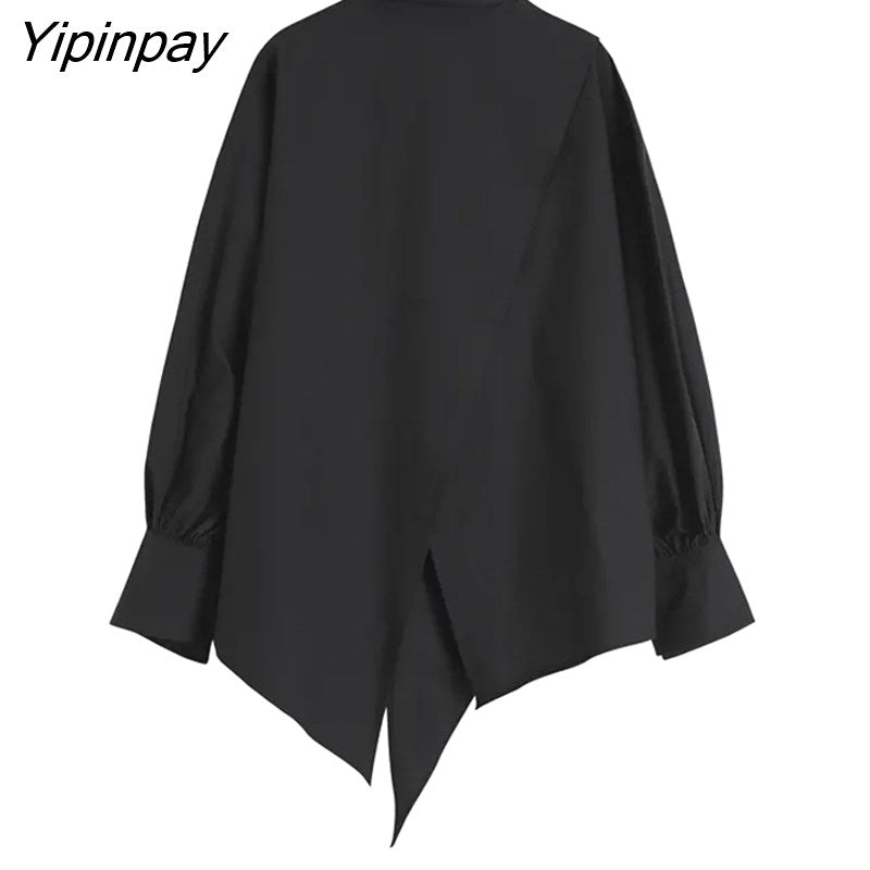 Yipinpay Spring Streetwear Puff Long Sleeve Women's Shirt Oversize Solid Color irregular Button Up Ladies Shirts Blouse Loose Tops