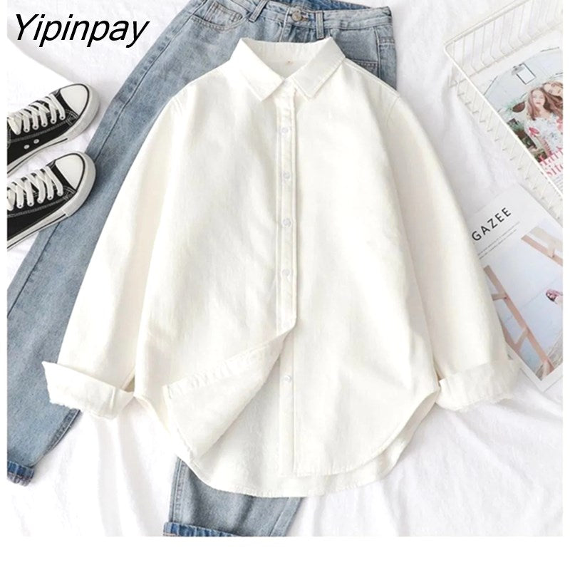 Yipinpay 2023 Winter Korean Style Long Sleeve Wool Liner Shirt Women Casual Button Thick Ladies Tunic Autunm Female Clothing Tops