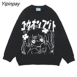 Yipinpay Women's Sweater Oversize Y2k Tops Long Sleeve Jumper Autumn Anime Pullover Goth Streetwear Knitted Coat Vintage Korean Clothing