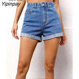 Yipinpay Sexy High Waist Curly Straight Jean Shorts Women Bottoms Summer 2023 New Streetwear With Pockets Blue Cuffed Denim Shorts