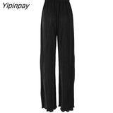 Yipinpay Pleated Printed Suit Women Long Sleeve V Neck Blouse And High Waist Pants Two Piece Sets Female Elegant Trousers Outfits