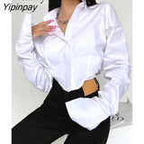 Yipinpay 2023 Spring New In Minimalist Long Sleeve Cotton White Shirt Y2K Loose Button Ladies Crop Tops Party Sexy Female Blouse