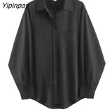 Yipinpay Minimalist Full Sleeve Oversize Black Women Basic Shirt Button Up Loose Woman Tuic Blouses 2023 Spring Female Long Tops