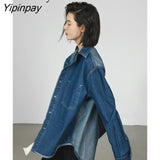 Yipinpay 2023 Spring Vintage Long Sleeve Women Denim Shirt Oversize Button Solid Color Patchwork Woman Blouse Female Clothing Tops