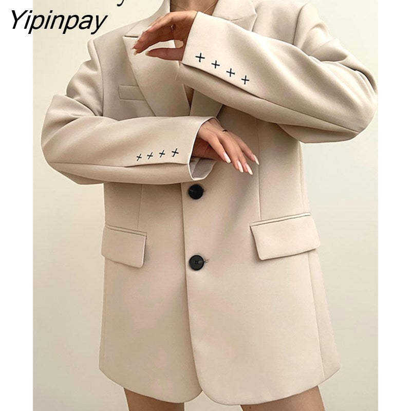 Yipinpay 2023 Autum Oversize Full Sleeve Long Women Blazer Office Lady Solid Work Suit Blazers Work Female Clothing Jackets Coat