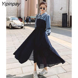 Yipinpay French Style Long Sleeve Shirt Dress Women Button Up Turn-Down Collar Chiffon Dresses 2023 Summer Party Female Vestidos