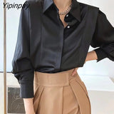 Yipinpay 2023 Summer Elegant Long Sleeve Solid Work Shirt Women Office Lady Button Up White Shirt Blouse Casual Female Clothes