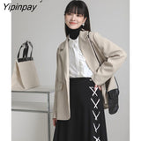 Yipinpay 2023 Winter Office Lady Long Sleeve Apricot Blazer Women Casual Solid Ladies Suit Blazers Work Fall Female Coat Clothing
