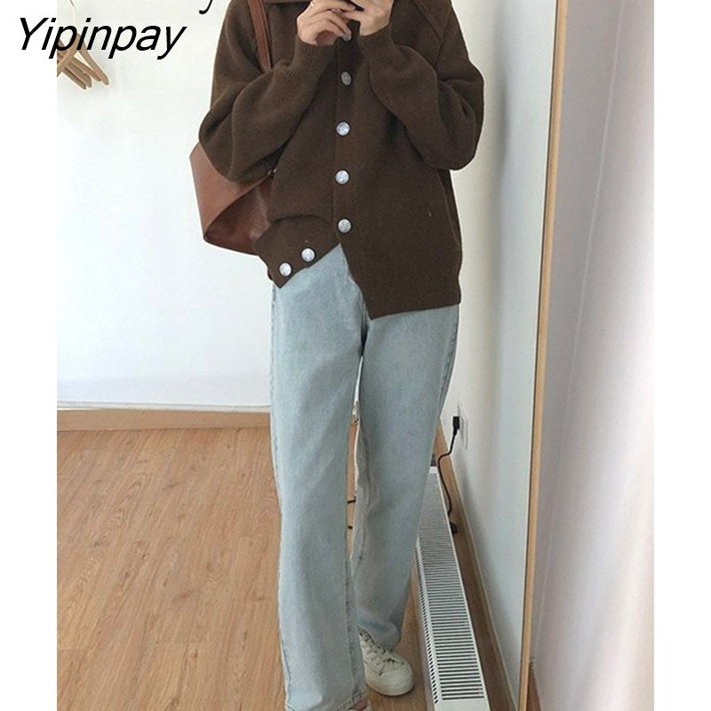 Yipinpay 2023 Winter Korean Style Long Sleeve Sweater Women Casual Button Up Knit Ladies Cardigan Coat Female Clothing Tops