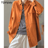 Yipinpay 2023 Autumn Casual Long Sleeve Cotton Shirt Women Korean Style Button Up Loose Tunic Blouse Work Female Clothing Tops
