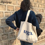 Yipinpay Women's Bag Cheap Casual Large Capacity Shoulder Bags Shopper Canvas Ugh Letter Fashion Harajuku Zipper Print Ulzzang Handbags